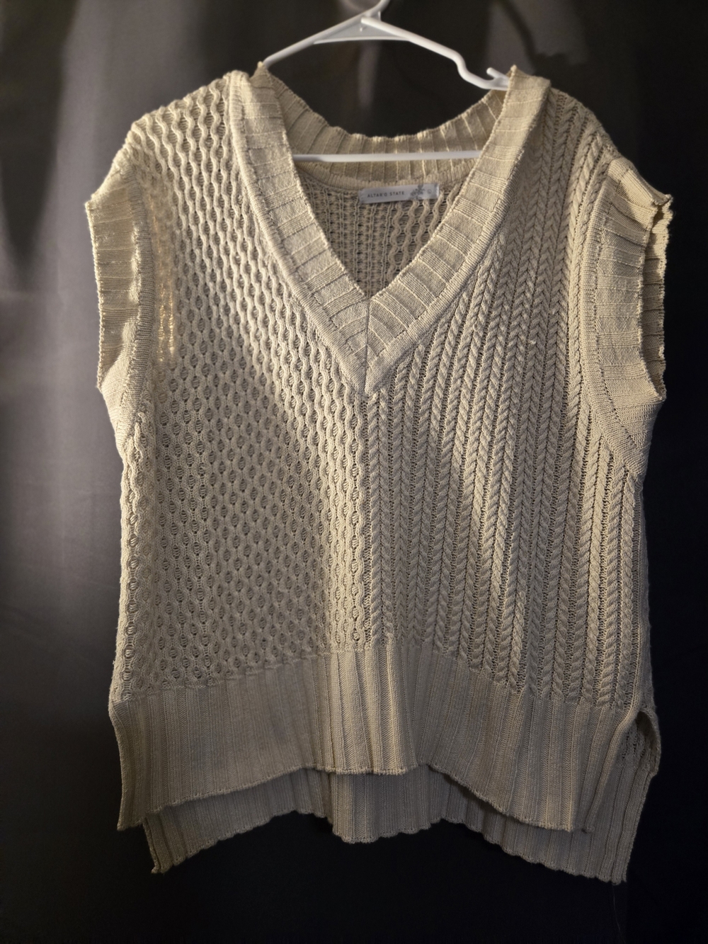 Altar'd State Cream Cable-Knit V-Neck Sweater Vest